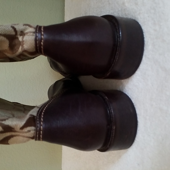 Coach Leather And Canvas Logo Riding Boots With Metal Bit Decoration Size 8 - Picture 7 of 9